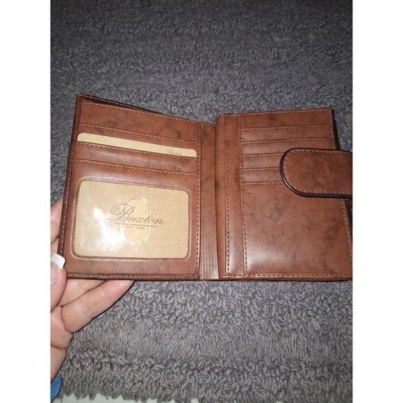 Buxton Heress Double Cordex Womans Wallet Carmel Brown Marbled Leather Kiss Lock - Picture 7 of 12